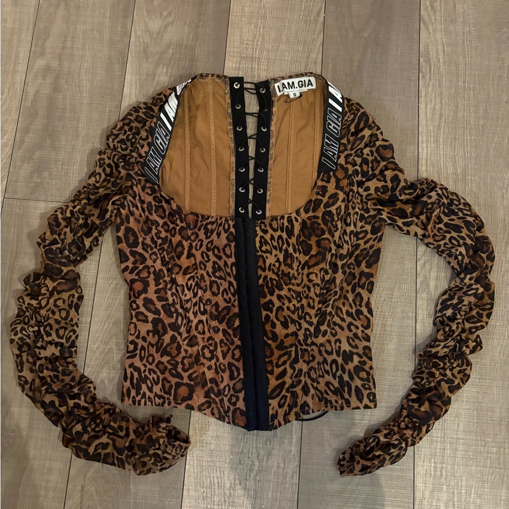 I.AM.GIA Leopard Lace-Up Corset